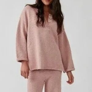 Free People FP Beach Hailee Knit Sweater Pink Henley Pullover Oversized Womens S